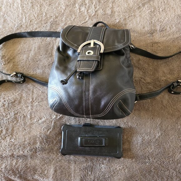 Vintage Coach Soho 3559 Black Leather Backpack Purse Drawstring Buckle - Picture 14 of 16